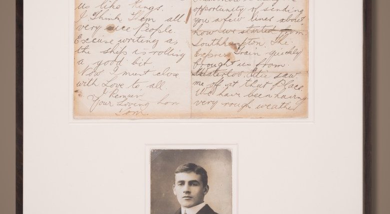 Framed Titanic letter and photo of the writer.