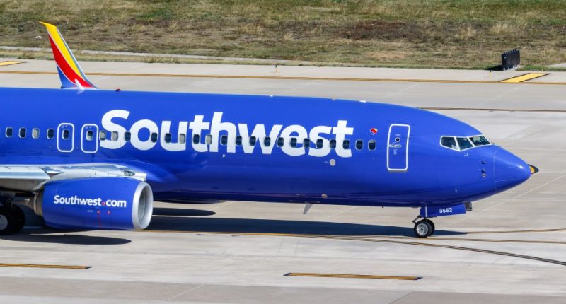 Southwest Boeing 737-800 airplane on the tarmac.