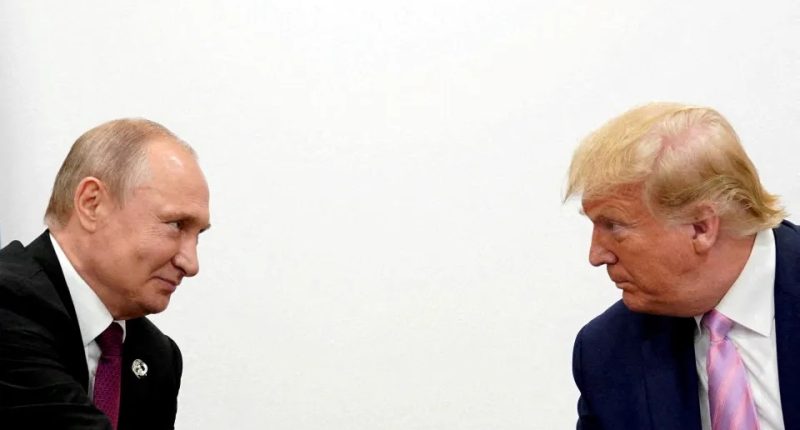 Vladimir Putin and Donald Trump facing each other.