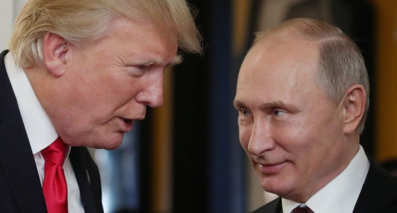 Donald Trump and Vladimir Putin in conversation.