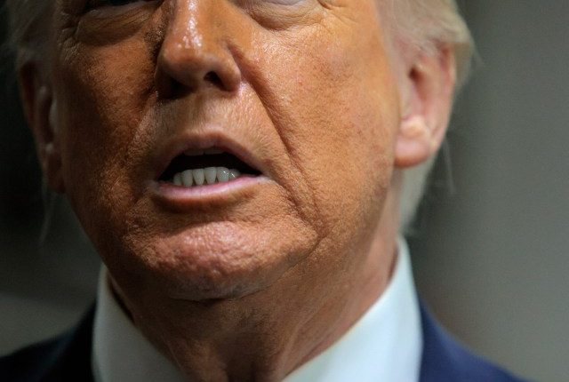 Close-up of Donald Trump speaking.