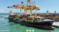 Container ship MSC Levante F at port.