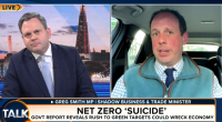 Screenshot of a news segment featuring Greg Smith MP discussing the economic impact of net-zero policies.