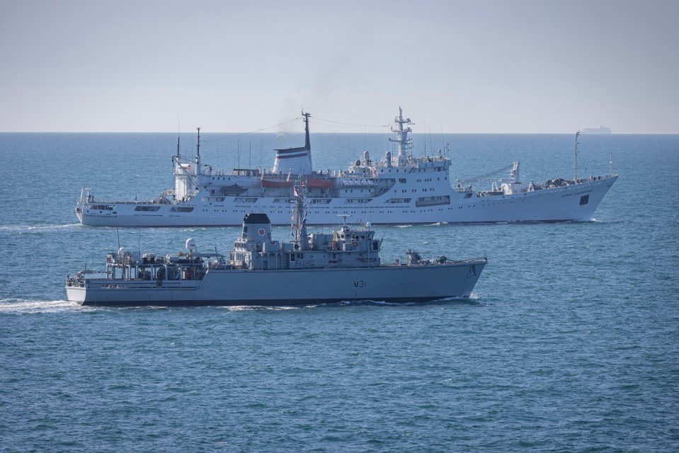 HMS Cattistock shadowing the Admiral Vladimirsky in the English Channel.