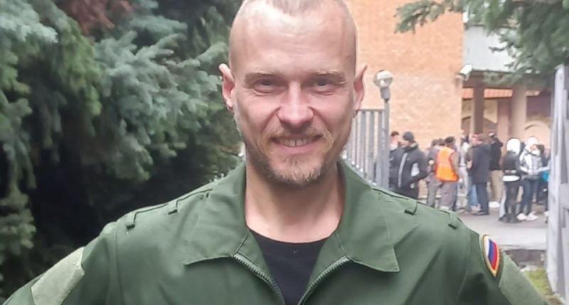 Alexei Oleinik, a Russian porn star, in military uniform.