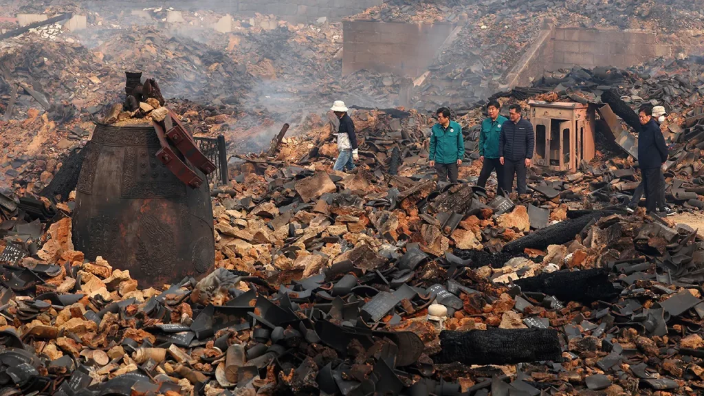 South Korea’s centuries-old Gounsa temple is left in ruins by unprecedented wildfires