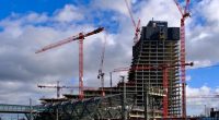 Construction of the Elbtower in Hamburg, Germany.