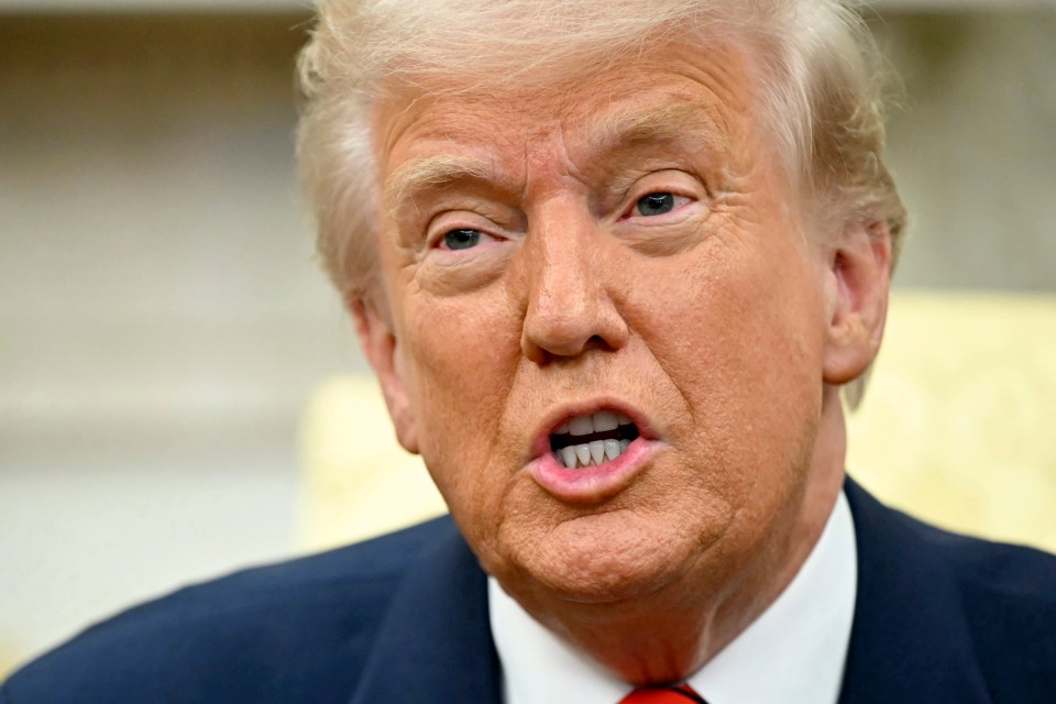 Close-up of Donald Trump speaking to reporters.