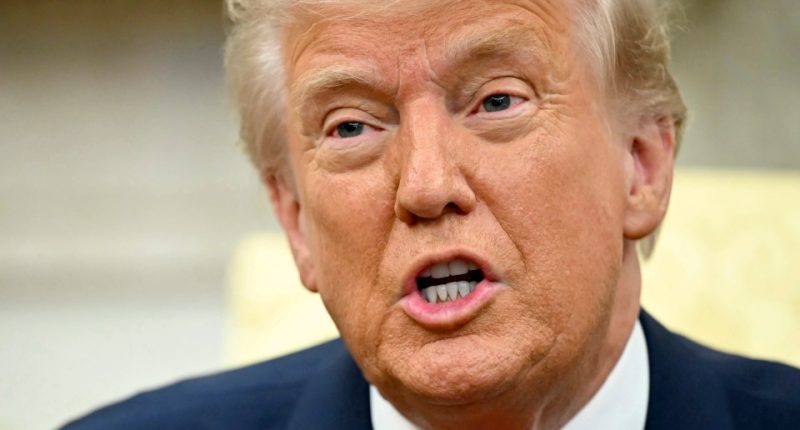 Close-up of Donald Trump speaking to reporters.