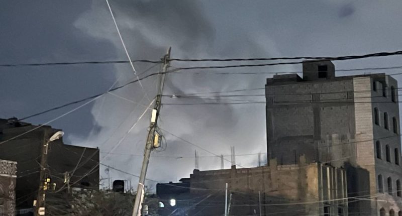 Smoke rising over Sanaa, Yemen, after airstrikes.