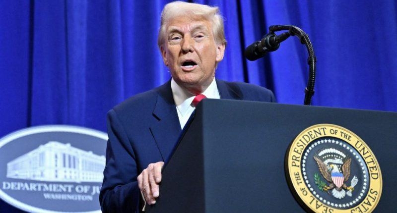 President Trump speaking at a podium.
