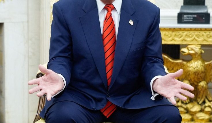 President Donald Trump speaking in the Oval Office.