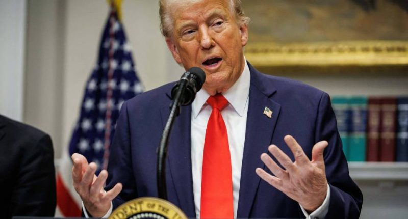 President Trump speaking at a podium.