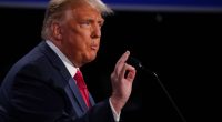 President Trump speaking at a presidential debate.