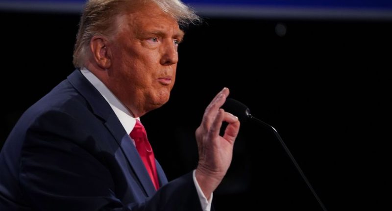 President Trump speaking at a presidential debate.