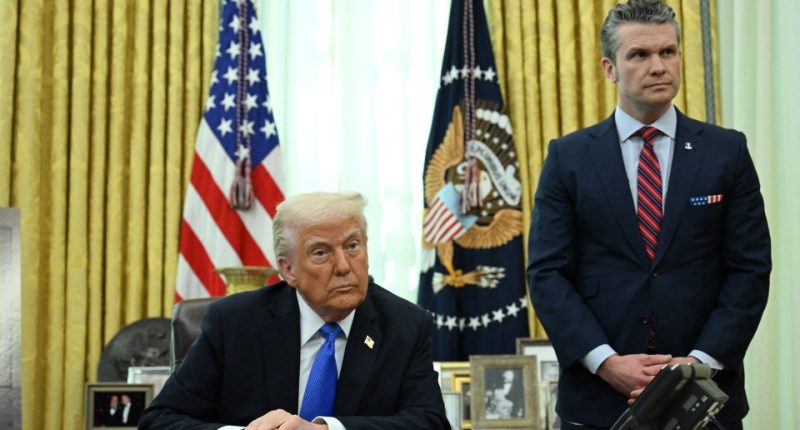 President Trump and Secretary of Defense Hegseth in the Oval Office.