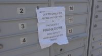 Notice on vandalized mailboxes: pick up mail and packages at Frank Dobie Post Office.