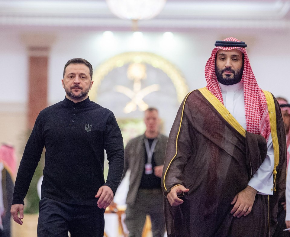 Volodymyr Zelenskyy and Mohammed bin Salman meeting in Jeddah.