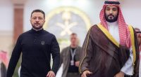 Volodymyr Zelenskyy and Mohammed bin Salman meeting in Jeddah.