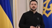 President Zelensky at a press conference in Kyiv.