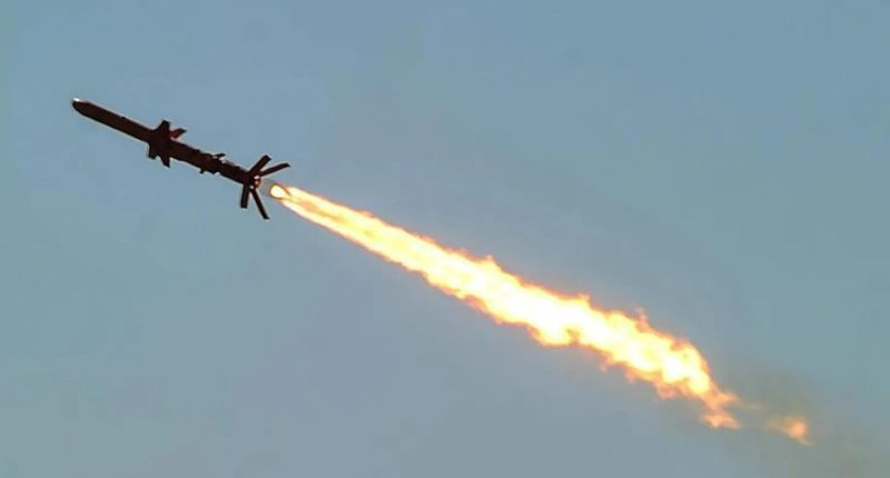 Ukrainian R-360 Neptune subsonic cruise missile launching.