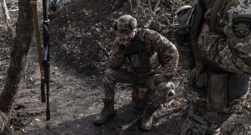 DONETSK OBLAST, UKRAINE - 5 MARCH: Ukrainian soldier awaits orders at his artillery position, in the direction of Niu York, Ukraine as Russia-Ukraine war continues on March 05, 2025. (Photo by Diego Herrera Carcedo/Anadolu via Getty Images)