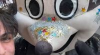 A photo of a person with a Mickey Mouse mascot who allegedly extorted money in Naples, Italy.