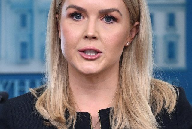 White House Press Secretary Karoline Leavitt speaking at a press briefing.