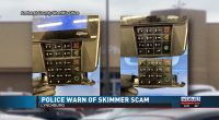 Images of a card reader with a skimmer attached.