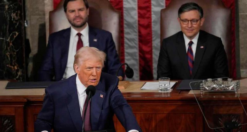 President Donald Trump addressing a joint session of Congress.