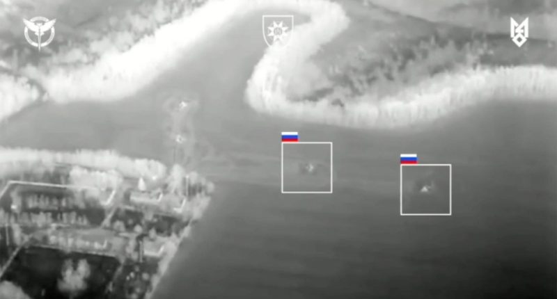 Thermal imagery of four destroyed Russian helicopters in Belgorod.