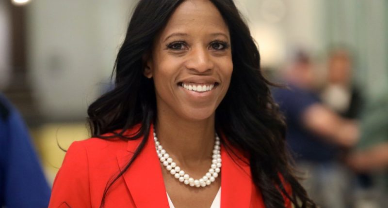 FILE - Republican U.S. Rep. Mia Love greets supporters during an election night party, in Lehi, Utah, Nov. 6, 2018. (AP Photo/Rick Bowmer, File)