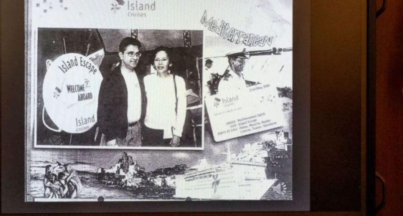 An image collage containing 1 images, Image 1 shows Photo of Lonnie Kocontes and his ex-wife on a cruise, shown as evidence in his murder trial