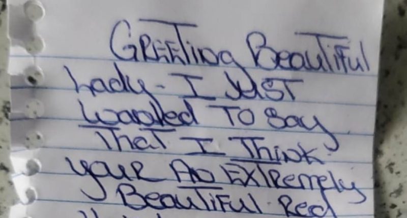 Woman shares 'creepy' note left on doorstep from 'secret admirer'