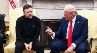 Volodymyr Zelensky and Donald Trump meeting in the Oval Office.