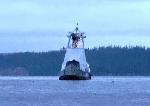 USX-1 Defiant, an unmanned surface vessel, in the water.