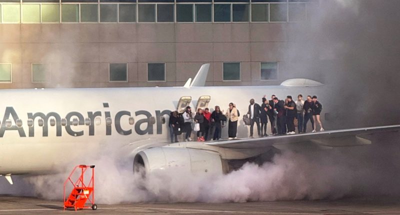 American Airlines plane engine catches fire after landing in Denver