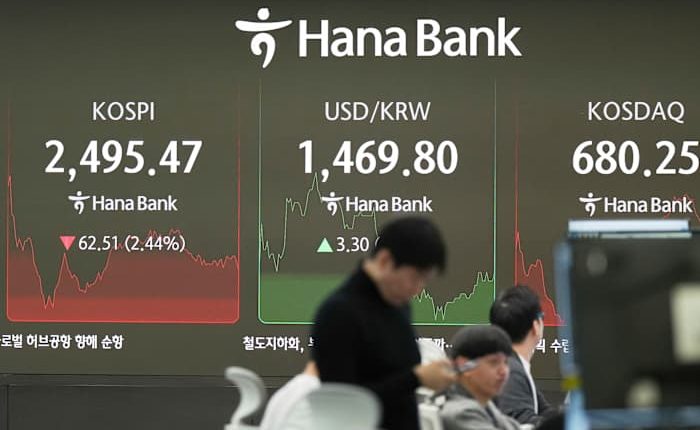 Asian shares are sharply lower after Wall Street tumbles