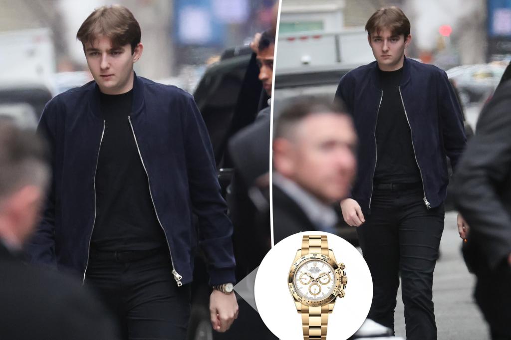 Barron Trump flashes nearly $50K Rolex at Trump Tower with mom Melania