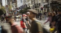 Pedestrians on Bourke Street in Melbourne.