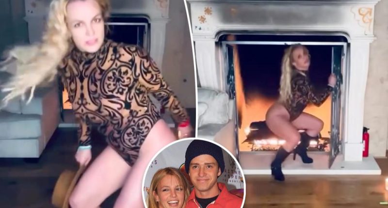Britney Spears dances dangerously close to open fire, shakes her behind to ex Justin Timberlake’s music