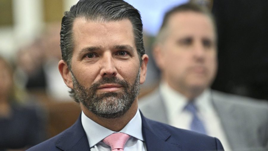 Donald Trump Jr. participates in the fraud trial against his father, former President Donald Trump, in New York Supreme Court, Wednesday, Nov. 1, 2023, in New York. (Curtis Means/Pool Photo via AP)