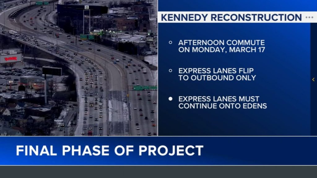 Chicago traffic: I-90/94 Kennedy Expressway lane closures for Phase 3 begin Monday, March 17 through Fall 2025, IDOT says