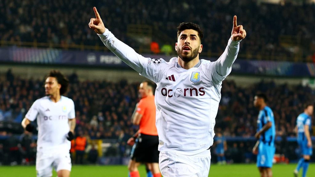 Club Brugge 1-3 Aston Villa: Own goal and a late Marco Asensio penalty kick help Unai Emery's side beat Belgian champions away from home in first leg