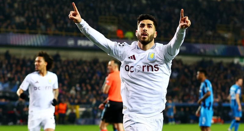 Club Brugge 1-3 Aston Villa: Own goal and a late Marco Asensio penalty kick help Unai Emery's side beat Belgian champions away from home in first leg