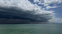 This photo shows the incoming dark weather from a vantage point on Great Keppel Island, around 15km off the coast of Yeppoon.
