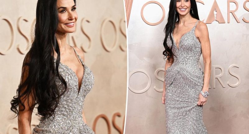 Demi Moore shimmers in silver on the Oscars 2025 red carpet