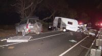Dog left behind after driver runs from wreckage, after caravan crash in Adelaide