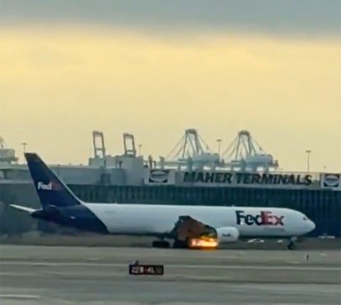 FedEx cargo plane makes emergency landing following bird strike, engine fire