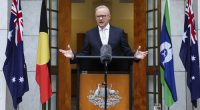 Prime Minister Anthony Albanese during a press conference after visiting Government House to call for an election